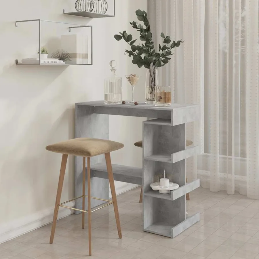 Table de bar étagère de rangement Gris béton Bois d'ingénierie - 3