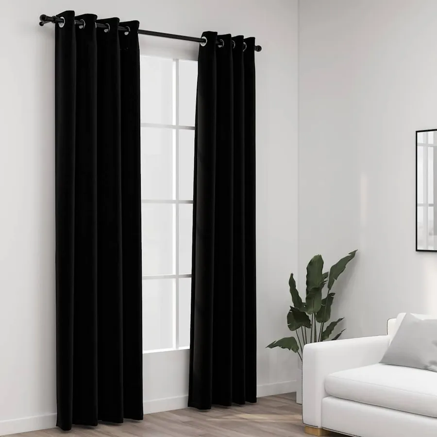Rideaux occultants Aspect lin avec œillets 2 pcs Noir 140x245cm
