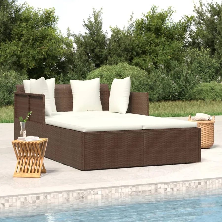 Chaise longue avec coussins marron 182x118x63 cm résine tressée