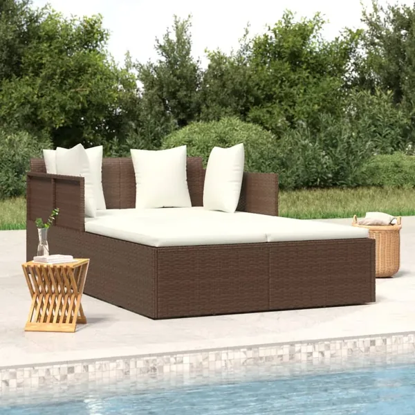 Chaise longue avec coussins marron 182x118x63 cm résine tressée