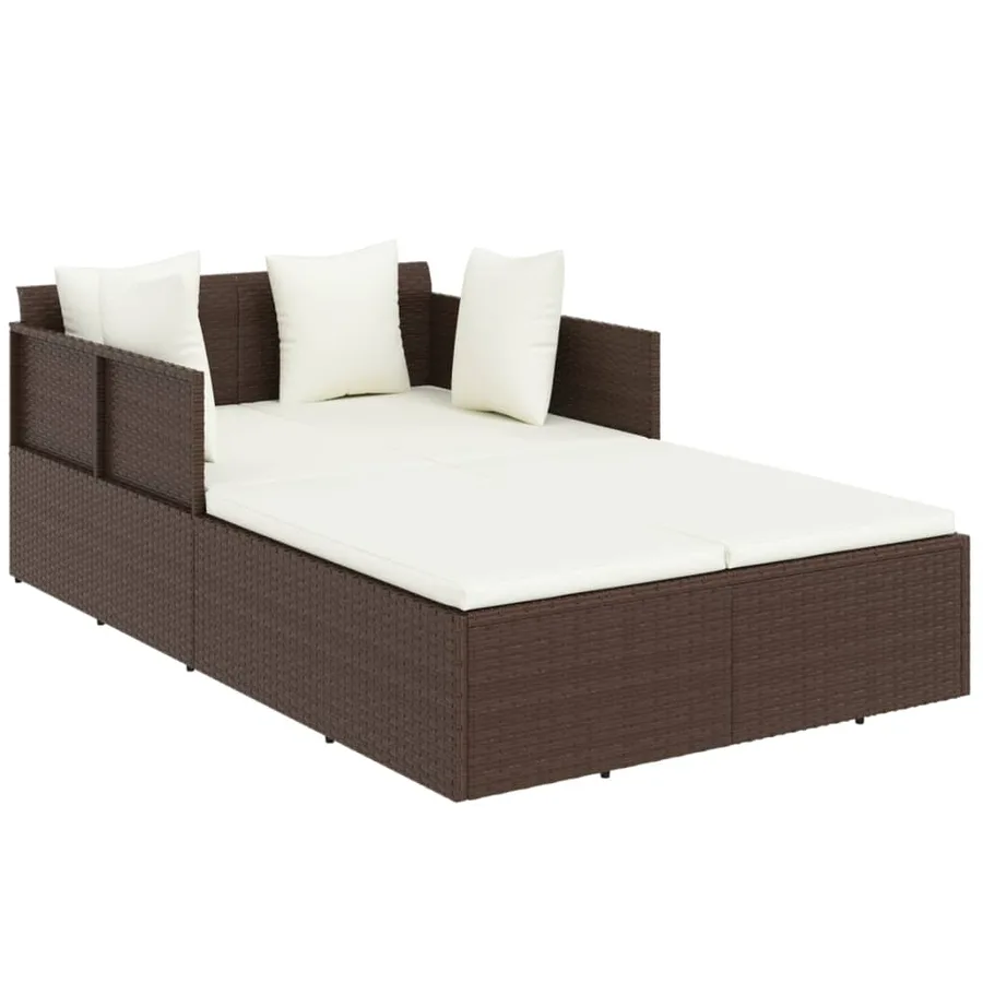 Chaise longue avec coussins marron 182x118x63 cm résine tressée - 2