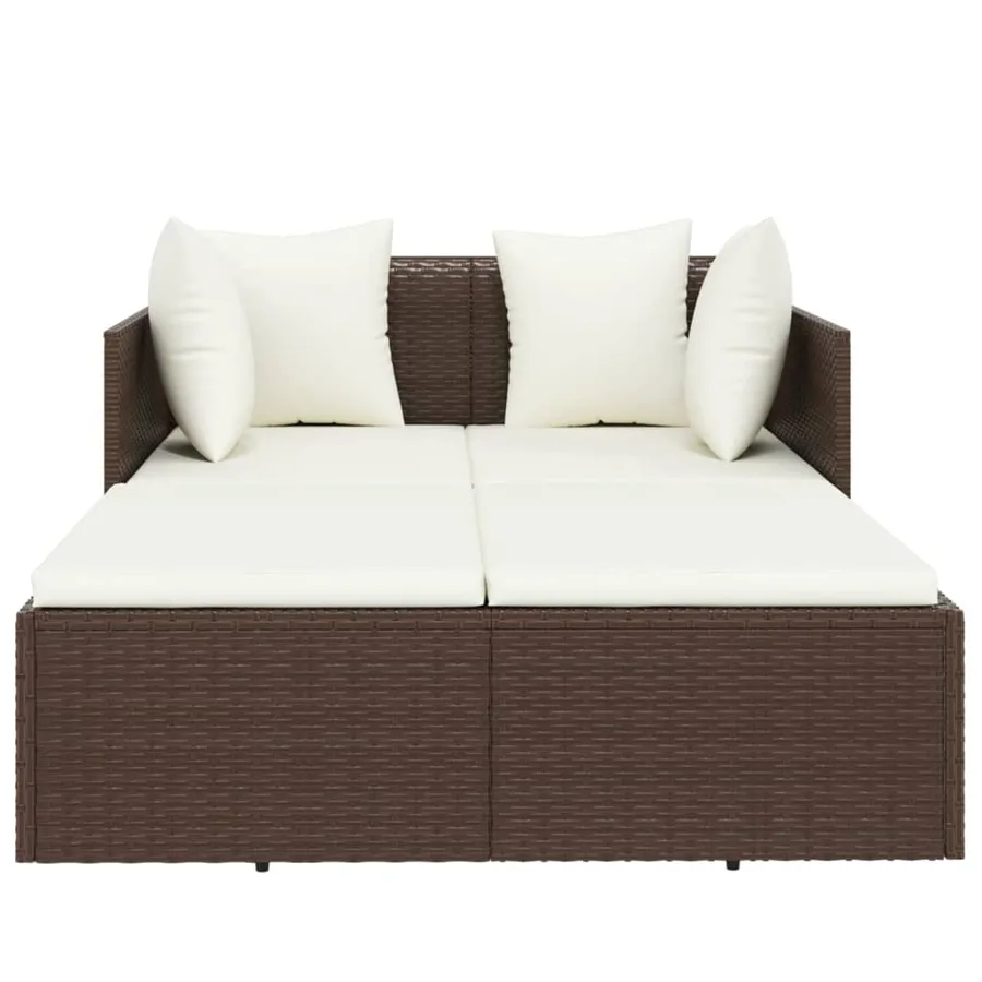 Chaise longue avec coussins marron 182x118x63 cm résine tressée - 3