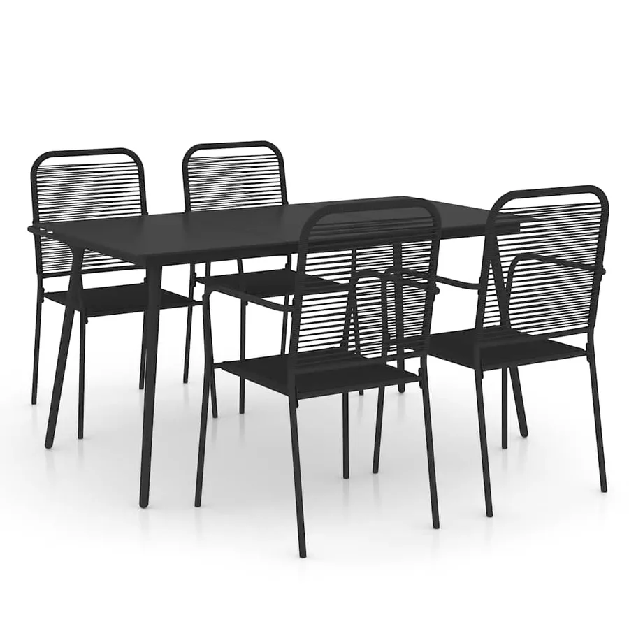 Ensemble à manger de jardin 5 pcs Corde en coton et acier Noir - 2
