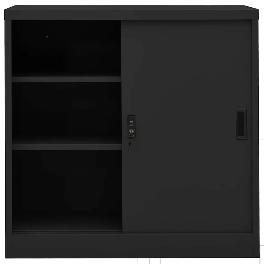 Armoire de bureau porte coulissante Anthracite 90x40x90cm Acier - 3