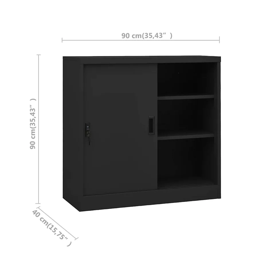 Armoire de bureau porte coulissante Anthracite 90x40x90cm Acier - 8
