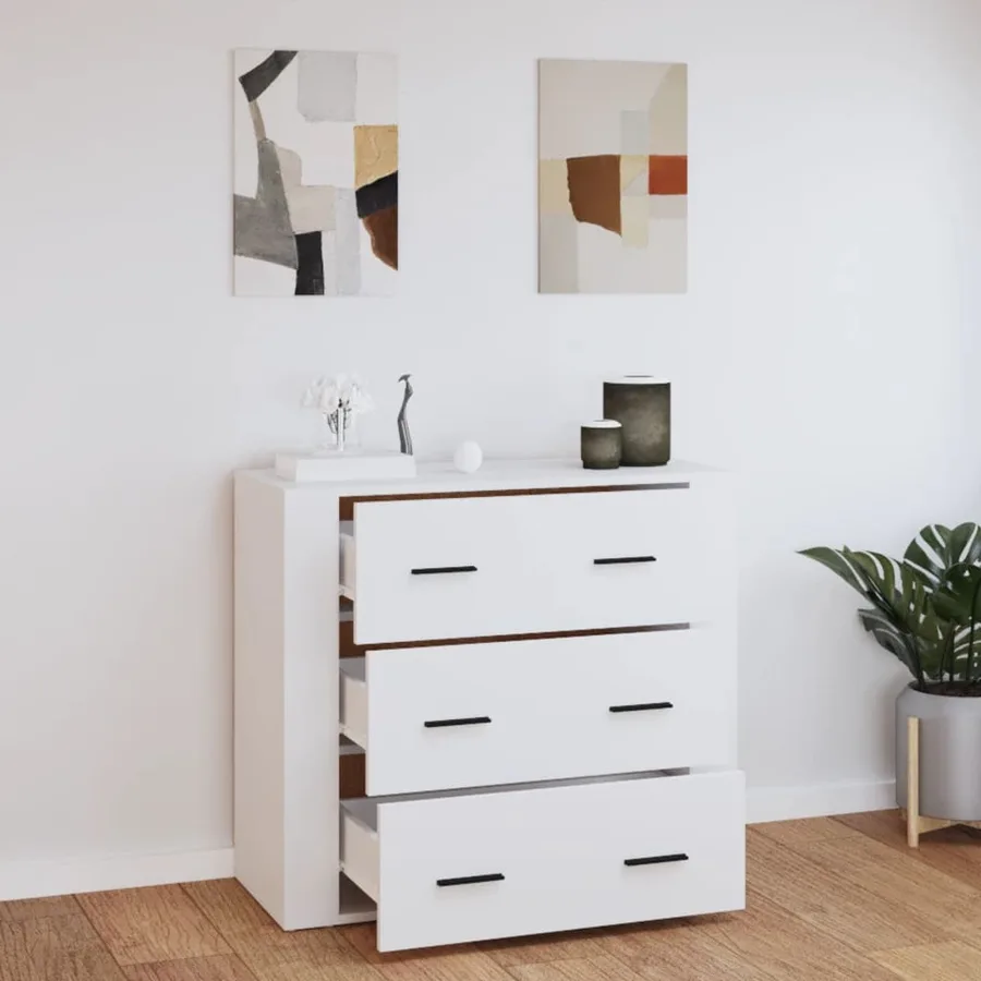 Buffet Blanc 80x33x70 cm Bois d'ingénierie - 7