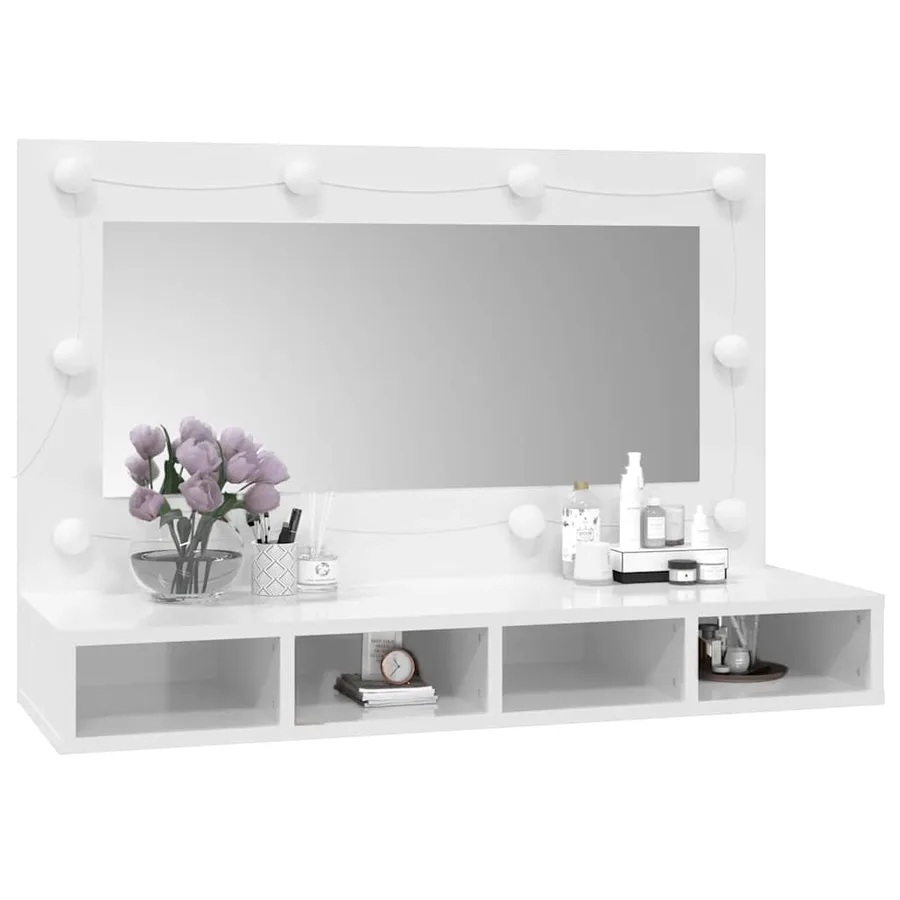 Armoire à miroir avec LED Blanc brillant 90x31,5x62 cm - 11