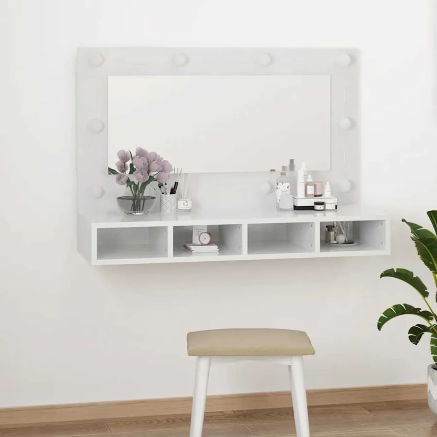 Armoire à miroir avec LED Blanc brillant 90x31,5x62 cm - 14