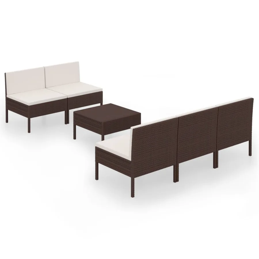 Salon de jardin 6 pcs avec coussins Résine tressée Marron - 2
