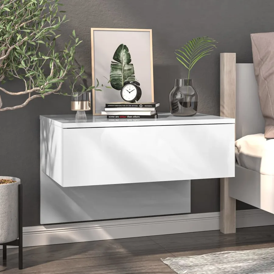Tables de chevet murales 2 pcs Blanc brillant - 3