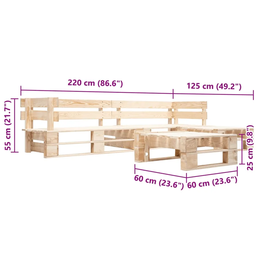 Canapés de jardin palette 4 pcs Naturel Bois - 3