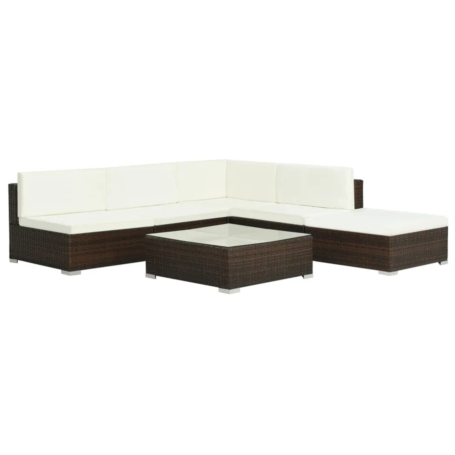 Salon de jardin 6 pcs avec coussins Résine tressée Marron - 2