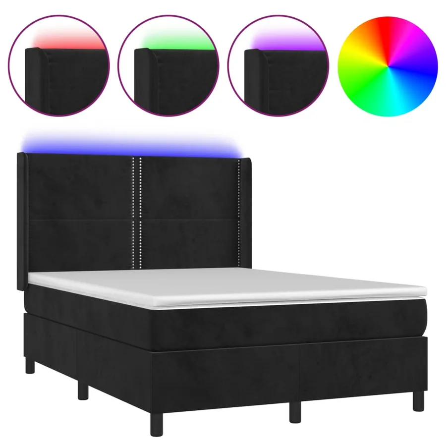 Sommier à lattes de lit matelas et LED Noir 140x190 cm Velours - 2
