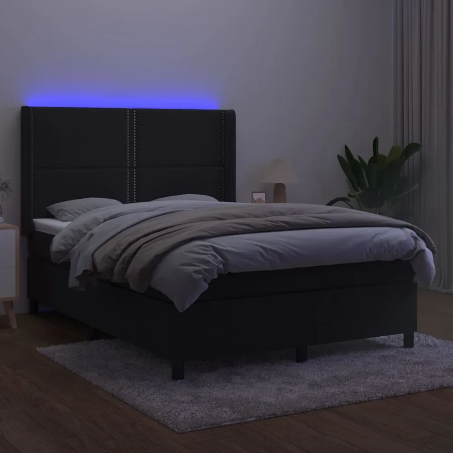 Sommier à lattes de lit matelas et LED Noir 140x190 cm Velours - 3