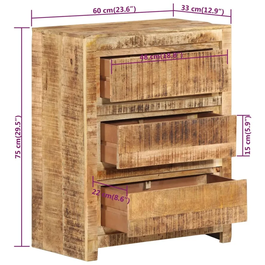 Armoire à tiroirs 60x33x75 cm Bois massif de manguier - 7