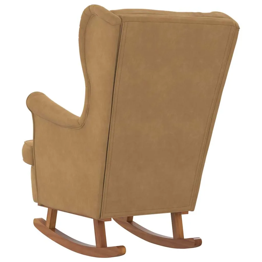 Fauteuil à bascule à oreilles en velours marron bois massif - 6