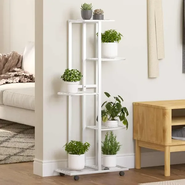 Jardinière à 5 niveaux avec roues 44x23x100 cm Blanc Fer