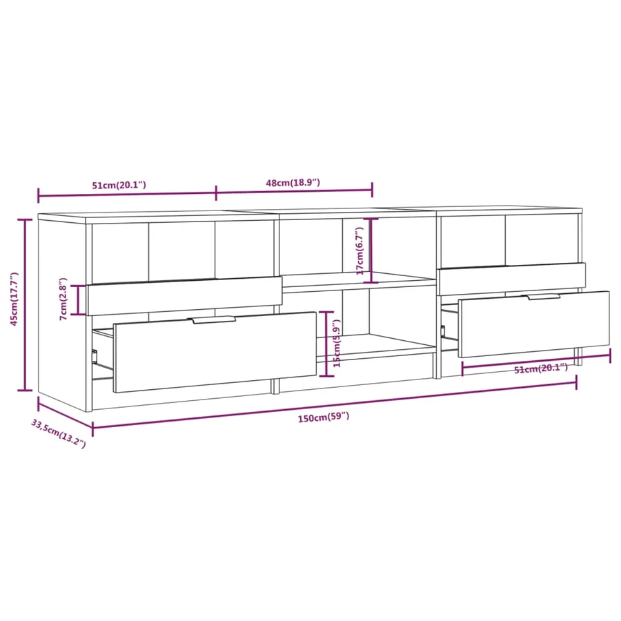 Meuble TV Gris béton 150x33,5x45 cm Bois d'ingénierie - 7