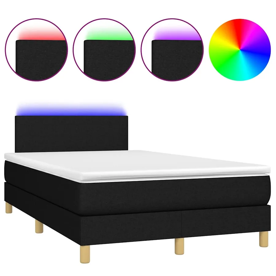 Sommier à lattes de lit avec matelas LED Noir 120x200 cm Tissu - 2
