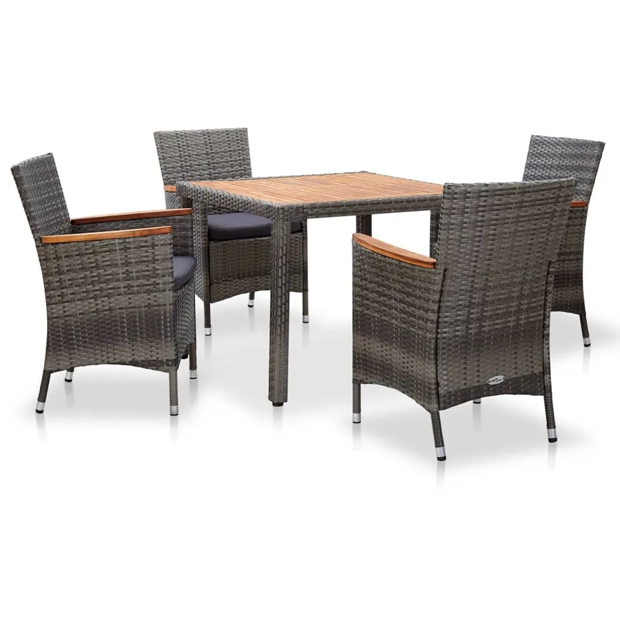Ensemble à manger de jardin coussins 5pcs Résine tressée Gris