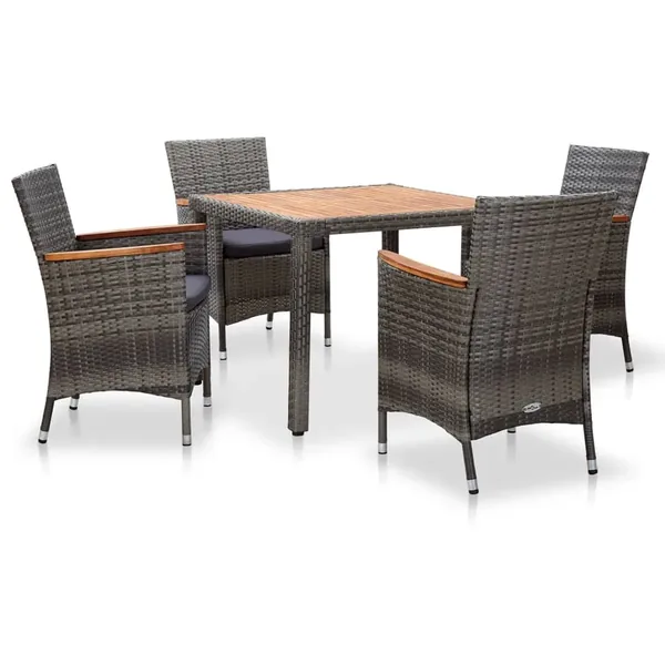 Ensemble à manger de jardin coussins 5pcs Résine tressée Gris