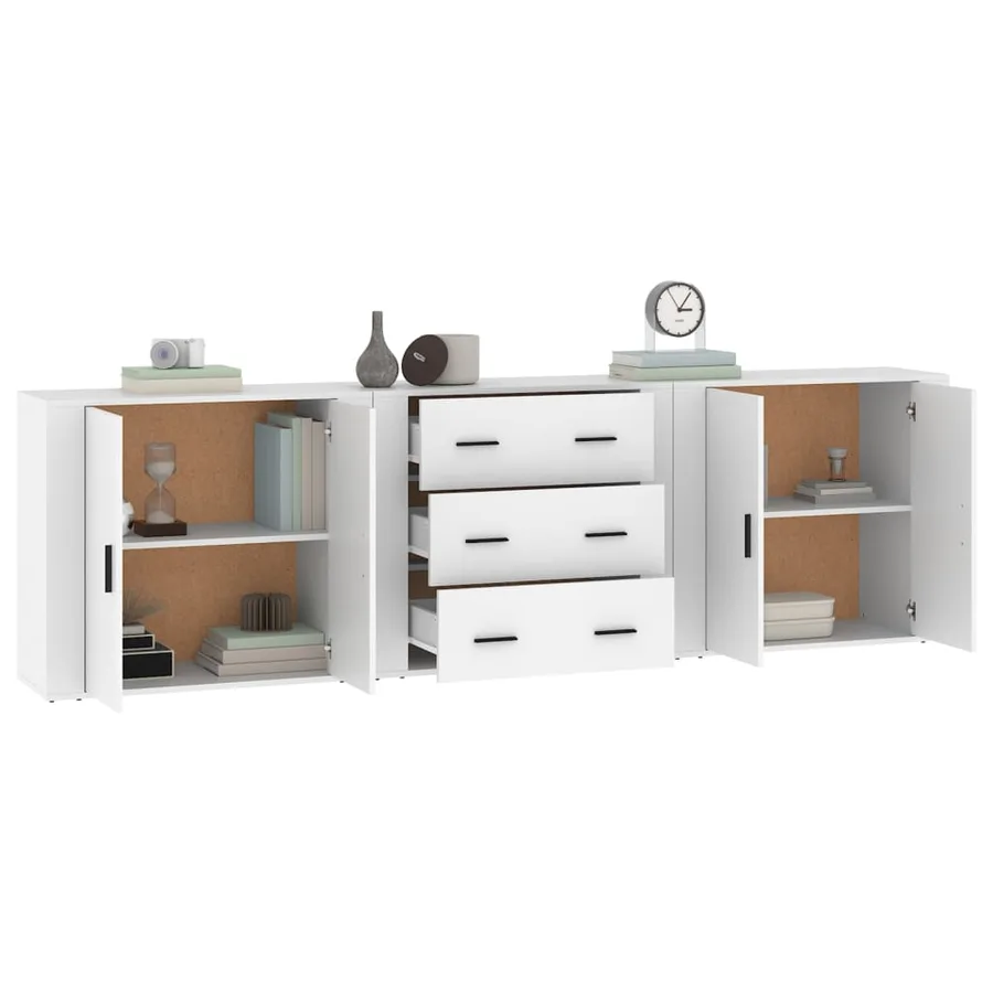 Buffets 3 pcs Blanc Bois d'ingénierie - 4