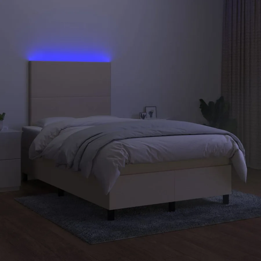 Sommier à lattes de lit et matelas et LED Crème 120x200cm Tissu - 4