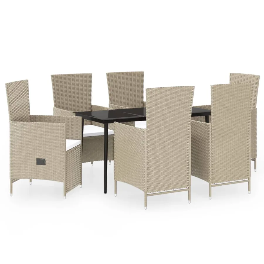 Ensemble à manger de jardin avec coussins 7 pcs Beige - 2