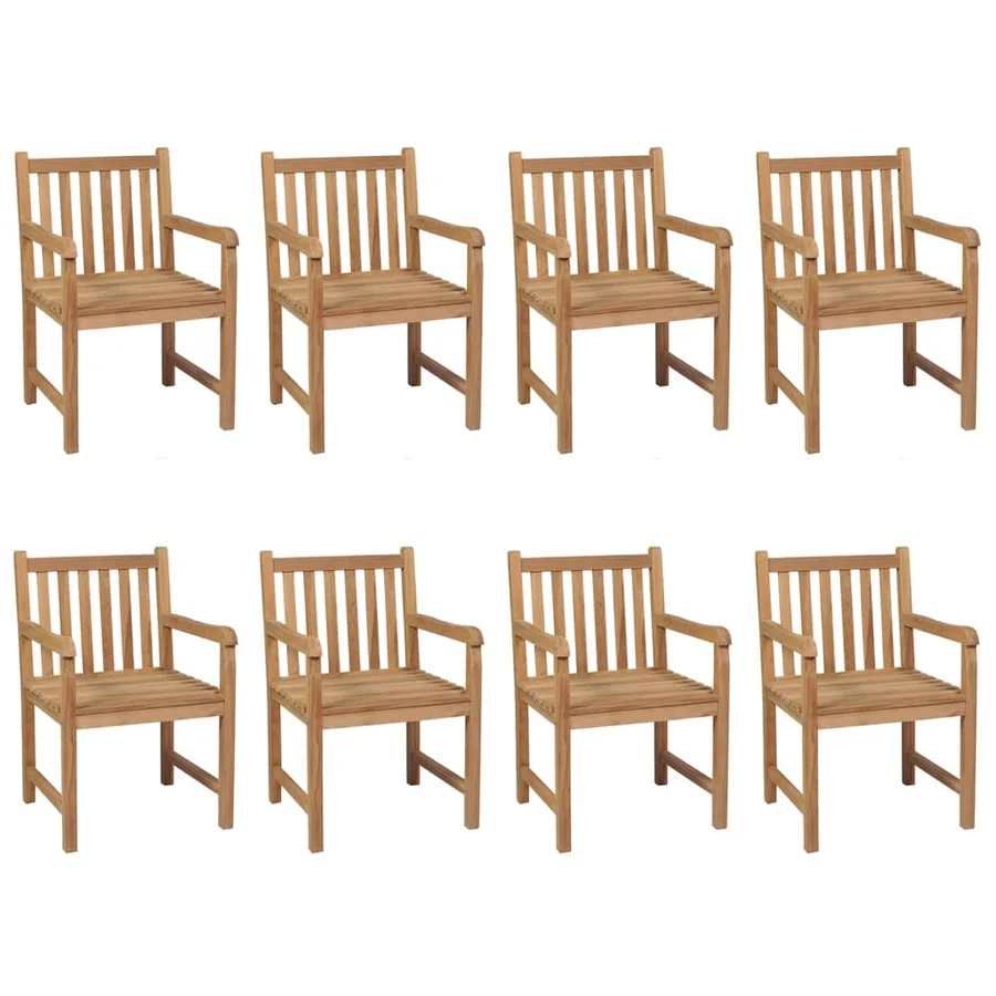 Chaises de jardin lot de 8 et coussins blanc crème Teck solide - 2