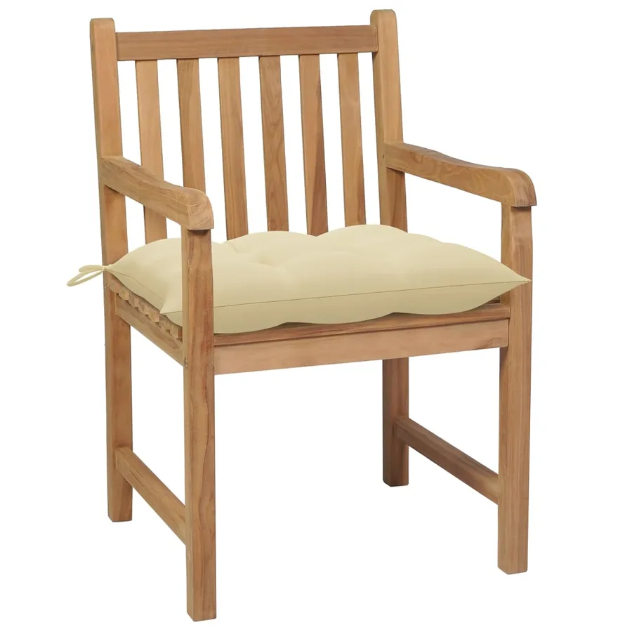 Chaises de jardin lot de 8 et coussins blanc crème Teck solide - 3