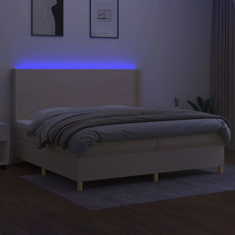 Sommier à lattes de lit matelas et LED Crème 200x200 cm Tissu - 3