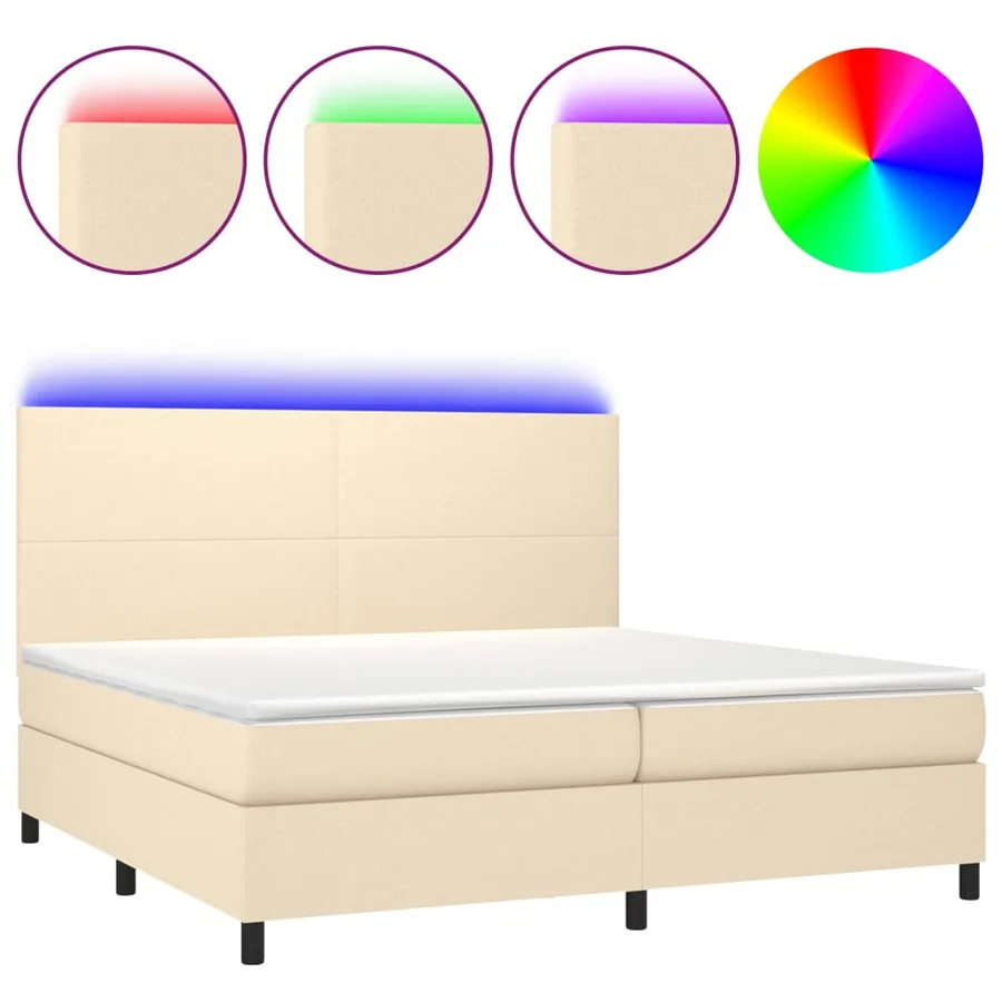 Sommier à lattes de lit et matelas et LED Crème 200x200cm Tissu - 2