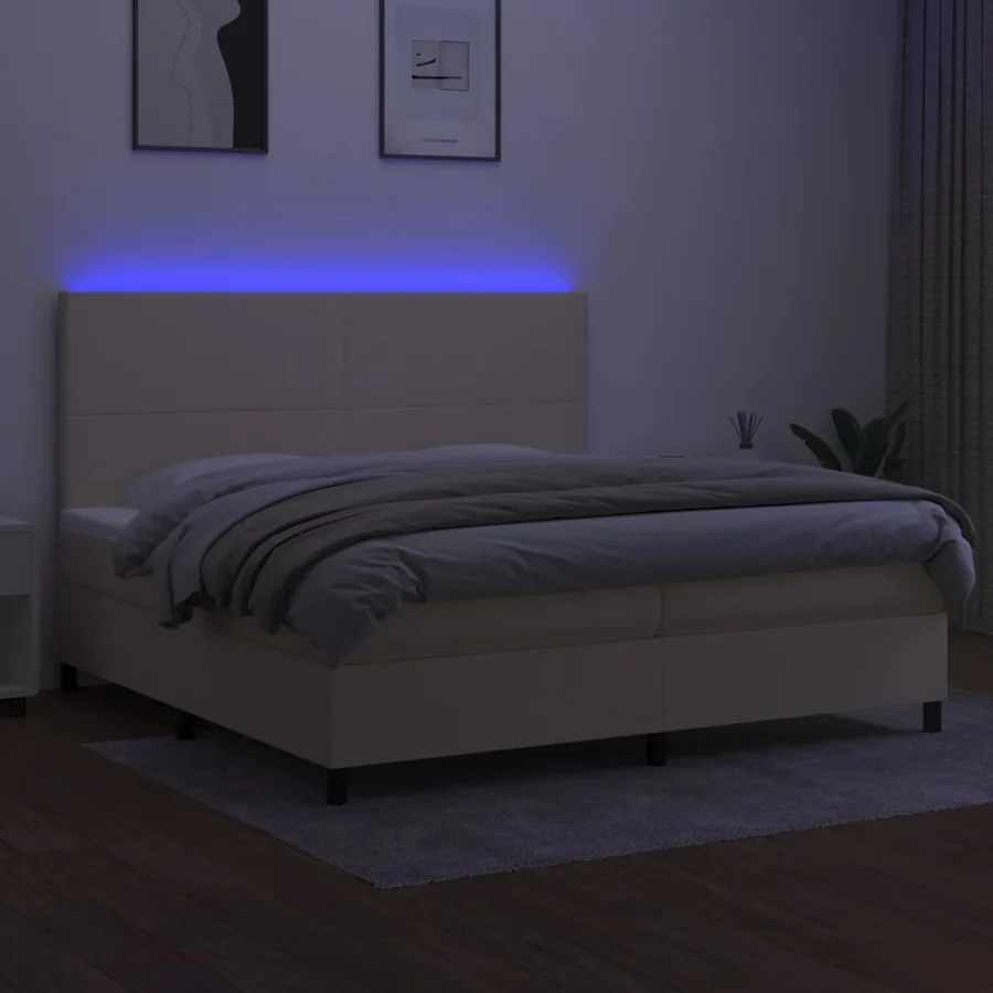 Sommier à lattes de lit et matelas et LED Crème 200x200cm Tissu - 4