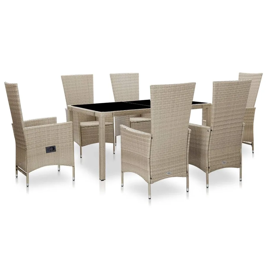 Ensemble à manger d'extérieur 7 pcs coussins Résine tressée