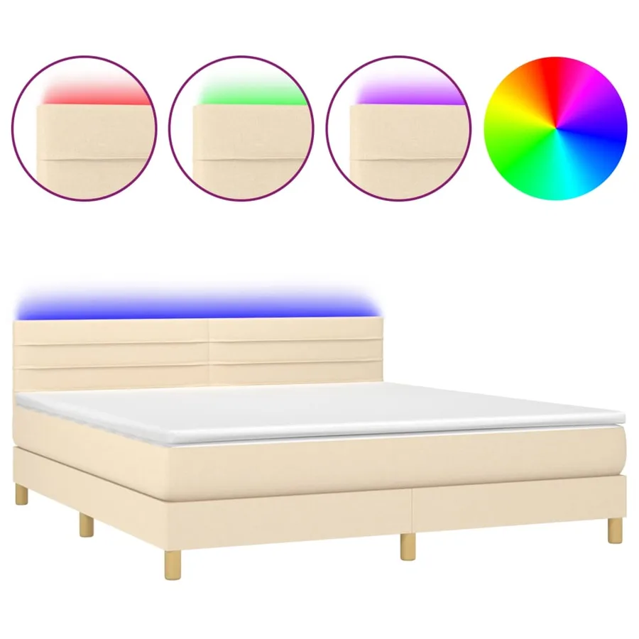 Sommier à lattes de lit avec matelas LED Crème 160x200 cm Tissu - 2