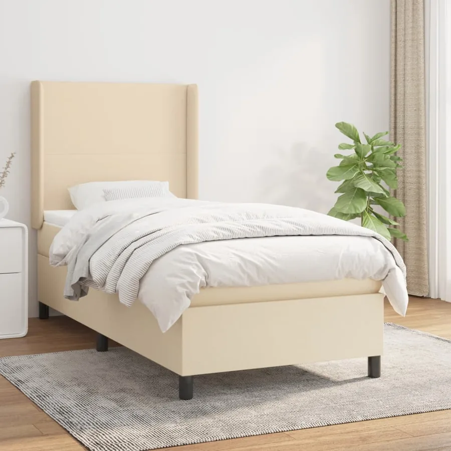 Sommier à lattes de lit avec matelas Crème 100x200 cm Tissu