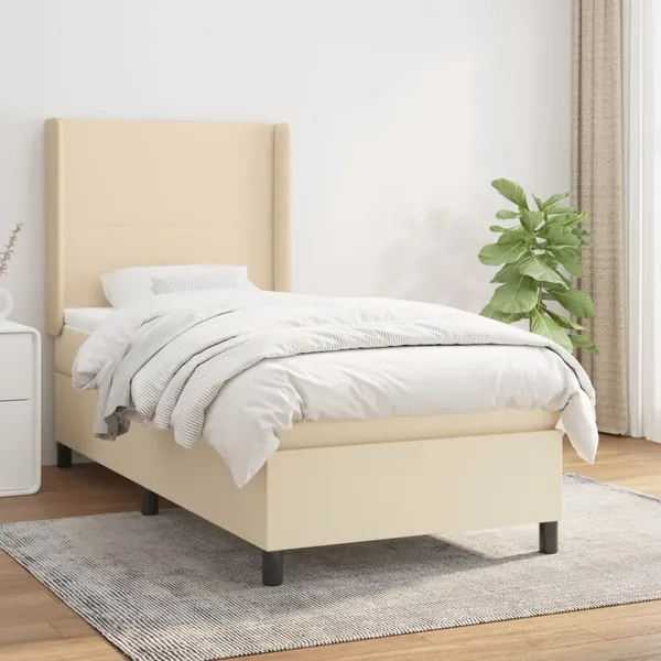 Sommier à lattes de lit avec matelas Crème 100x200 cm Tissu