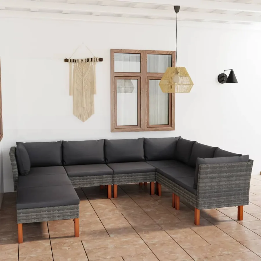 Salon de jardin 8 pcs avec coussins Résine tressée Gris