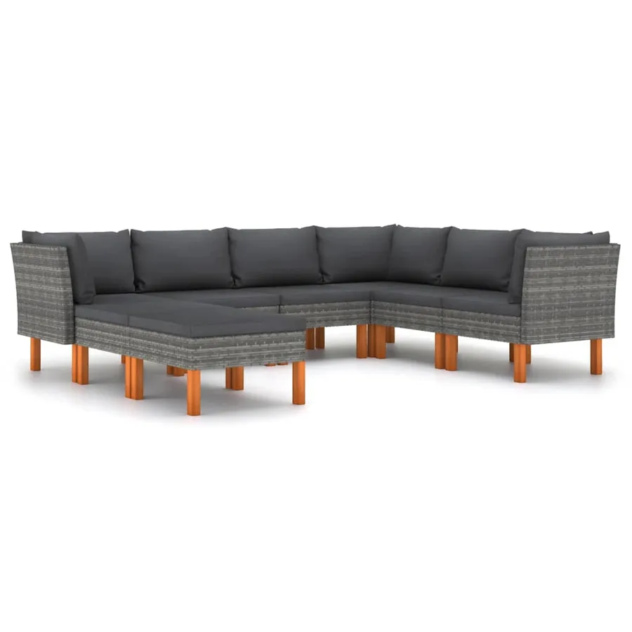 Salon de jardin 8 pcs avec coussins Résine tressée Gris - 2