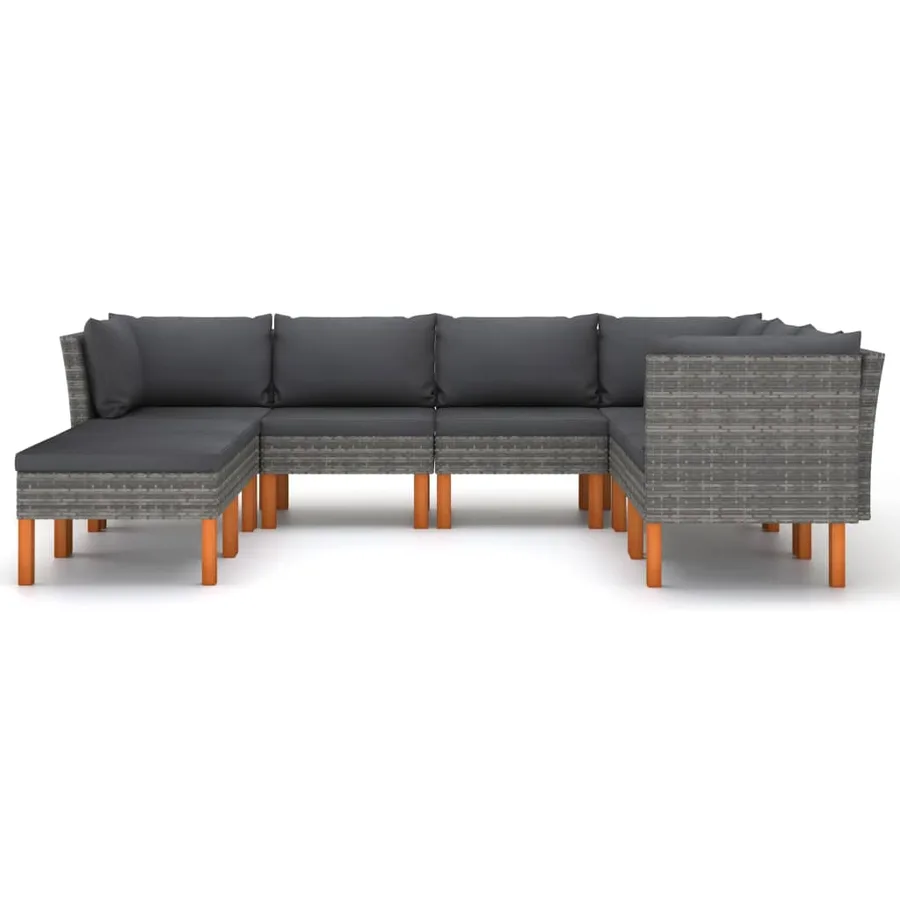 Salon de jardin 8 pcs avec coussins Résine tressée Gris - 3