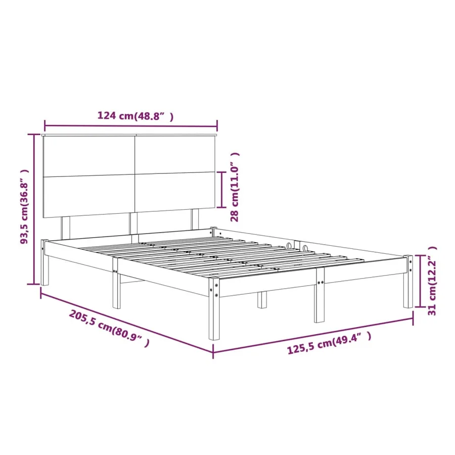 Cadre de lit sans matelas blanc 120x200 cm bois de pin massif - 6