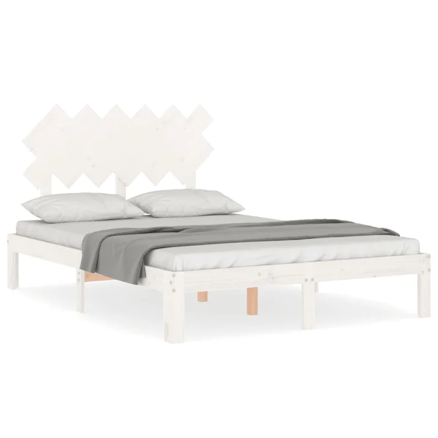 Cadre de lit sans matelas blanc bois de pin massif - 2