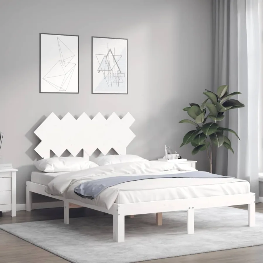 Cadre de lit sans matelas blanc bois de pin massif - 3