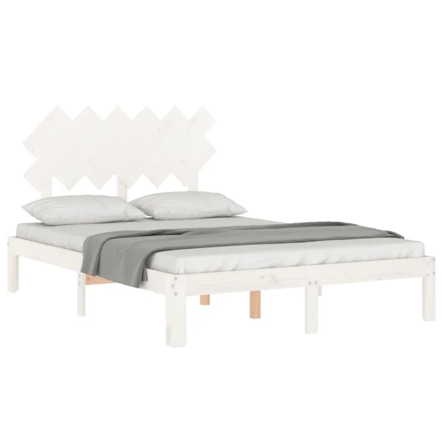 Cadre de lit sans matelas blanc bois de pin massif - 4
