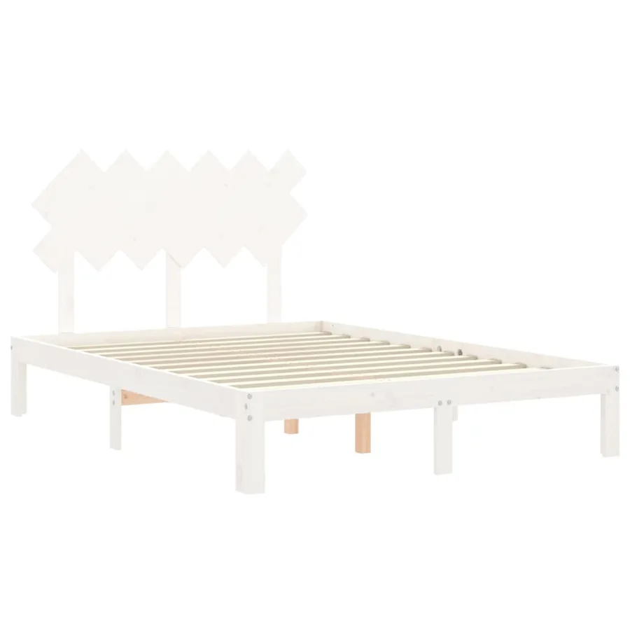 Cadre de lit sans matelas blanc bois de pin massif - 5
