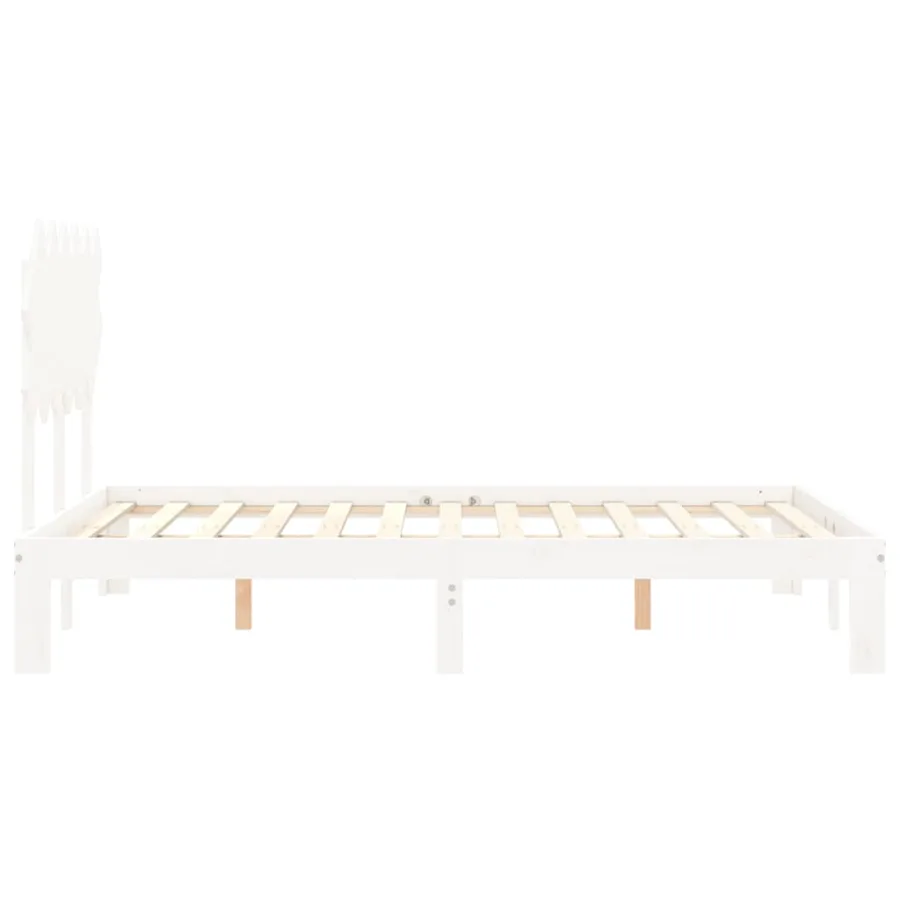 Cadre de lit sans matelas blanc bois de pin massif - 7