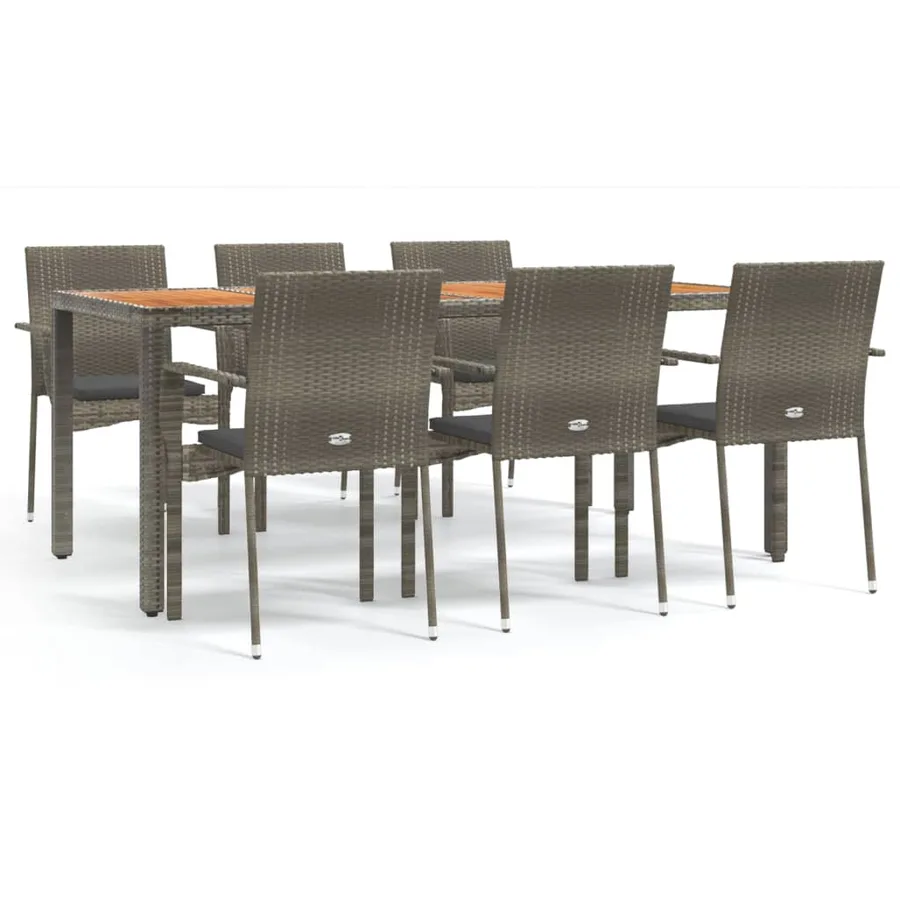 Ensemble à manger jardin et coussins 7 pcs gris rotin - 2