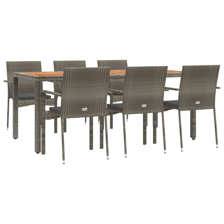 Ensemble à manger jardin et coussins 7 pcs gris rotin - 3