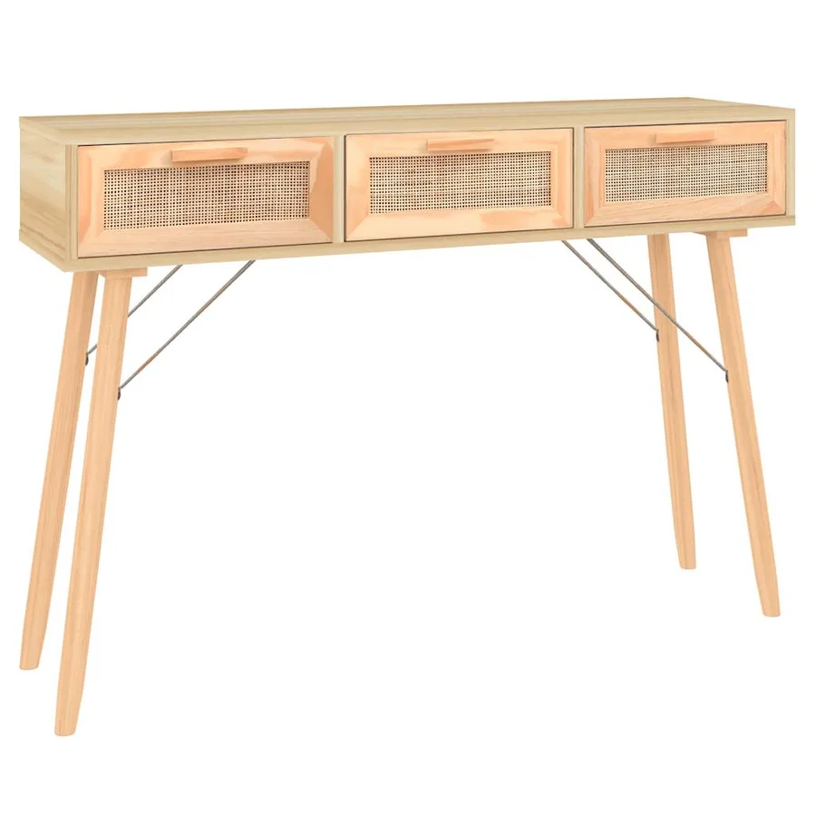 Table console Marron 105x30x75cm Bois massif pin /rotin naturel - 2