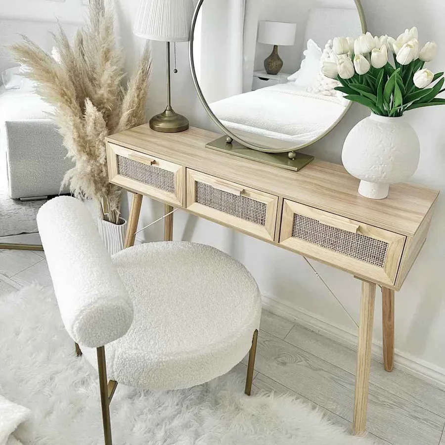 Table console Marron 105x30x75cm Bois massif pin /rotin naturel - 4